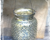 Hanging Hobnail Mercury Glass Lantern  - Mason Jar - Candle Holder Silver Vase Vintage - DIY Wedding - Chrome Metallic