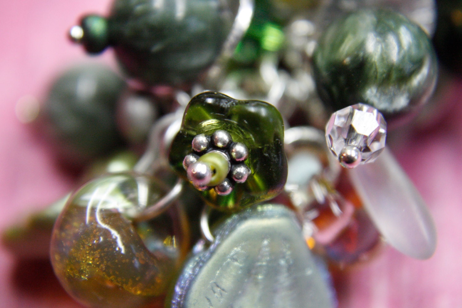 Seraphinite and Pearl Cluster Drop Necklace