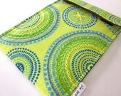 iPad mini, kindle fire sleeve, nook hd case  - hand embroidered - neon lime green blue yellow kaleidoscope - gadget cover