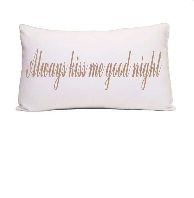 Good Night Printed Pillow Cover, Taupe and White Pillow, sizes 14x21 inch pillow,