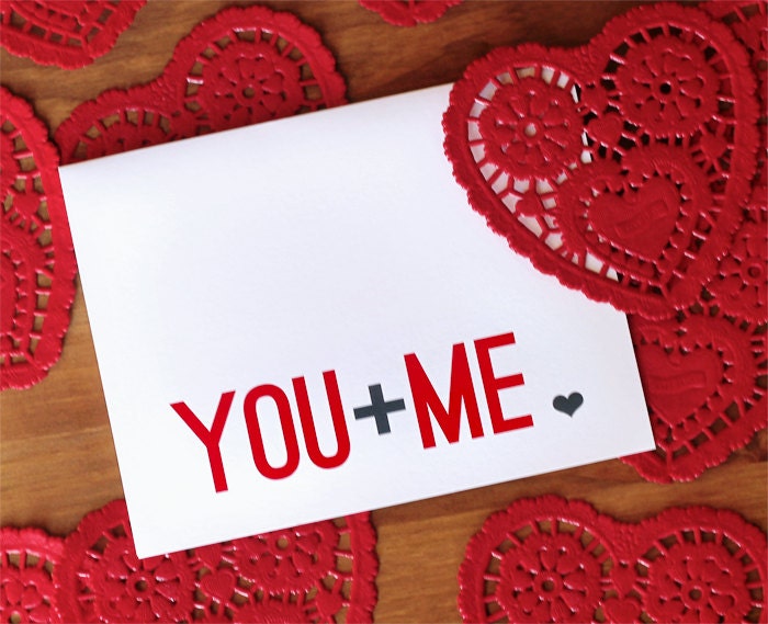 You Plus Me - Red  Grey and White Typography I Love You Card and Envelope
