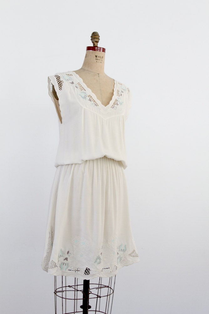 vintage Sun dress / 80s white applique dress