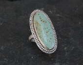 Large Oval Robin's Egg Blue Jasper Gemstone Ring Size 8 Artisan Made Statement Ring with recycled silver and jasper gemstone