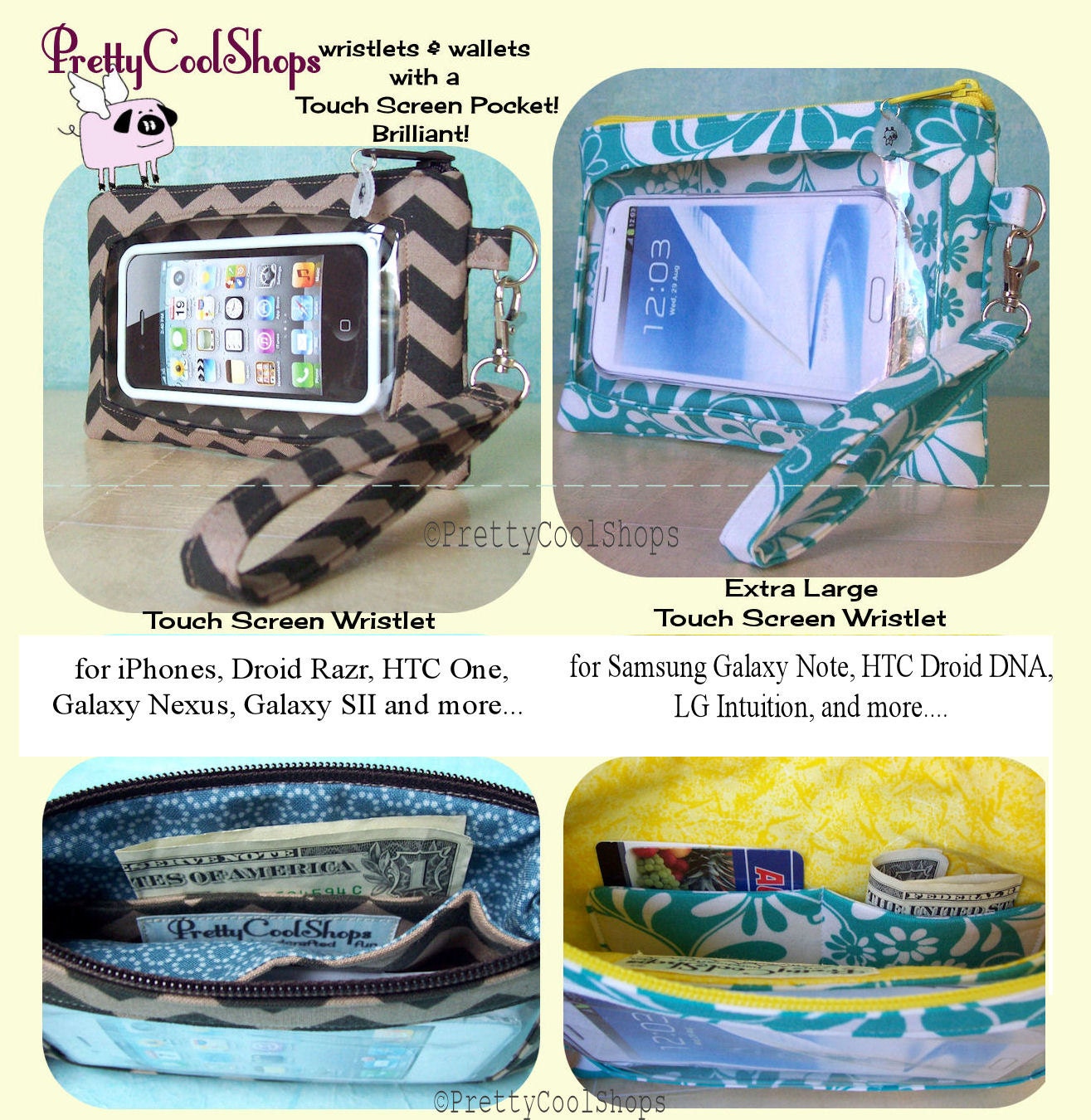 psychedelic florals, choose your fabric, Touch Screen Wristlet, iphone wallet, Droid DNA case, LG intuition, Galaxy note