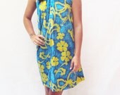 Vintage 50s Hawaiian Barkcloth Mini Dress Sm Med Shift Tent Dress 60s