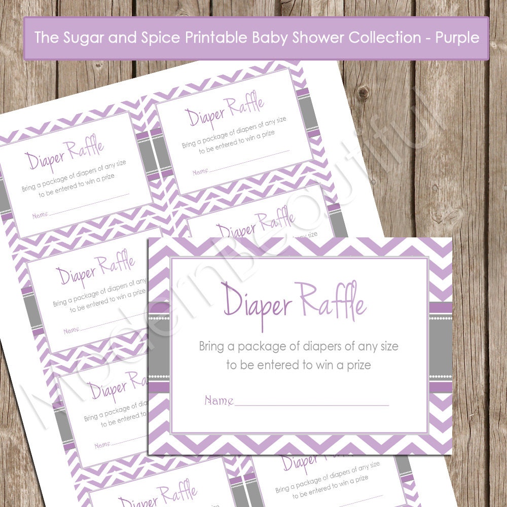 Diaper Raffle - Purple Chevron Sugar and Spice "Diaper Raffle Card" - Baby Shower Invitation Insert Card - Design2 INSTANT DOWNLOAD Il_170x135