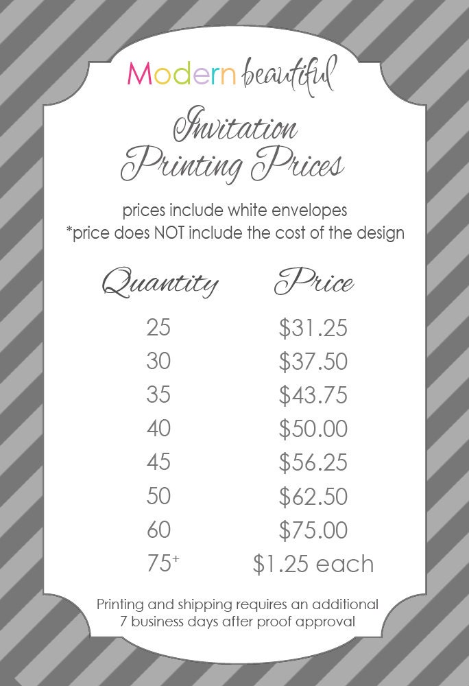 PRINT PRICING for 100 lb. matte cardstock for 25 prints (includes white envelopes ) - Printing Service Il_570xn