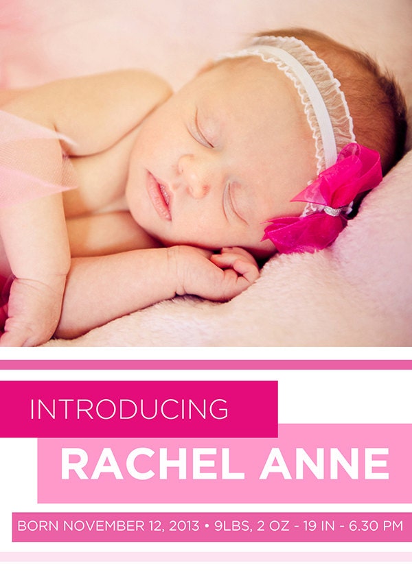 Bold Arrival Photo Birth Announcement - Customizable - Quantity 50