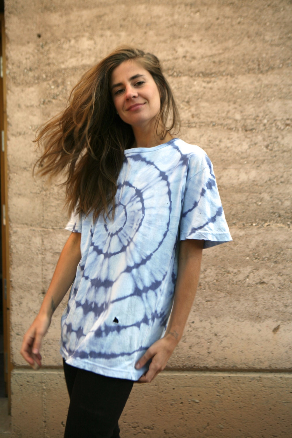 huge subtle tie dye BLUE T-SHIRT slouchy t-shirt top