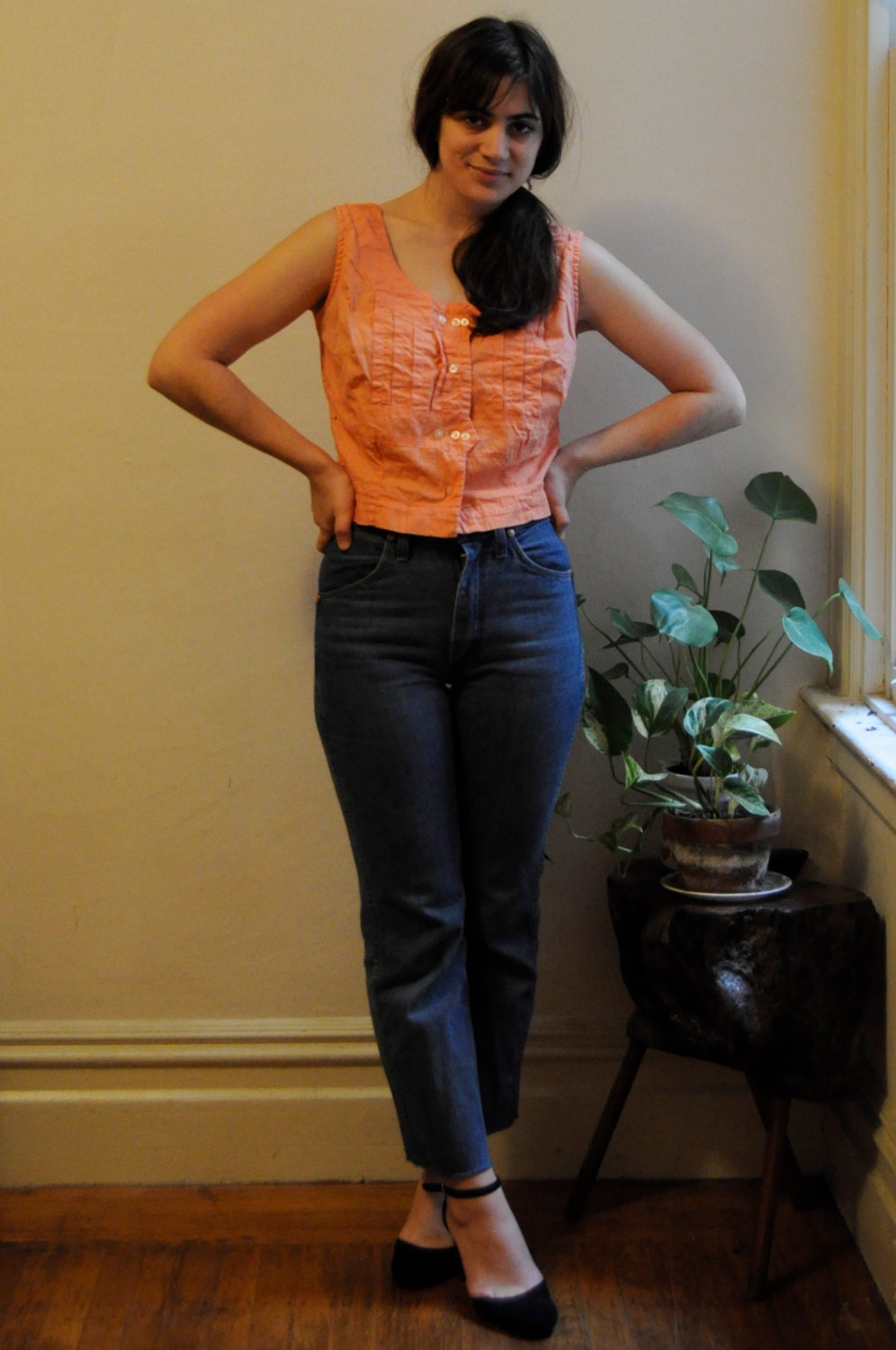 50s Pink Pleated Crop Top Tank