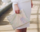 Oversized Holographic Faux Silver Leather Clutch