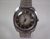 Vintage Mid-70s Timex Electric Dynabeat Retro Style Men's Silver Case Wrist Watch W/Sweep Second Hand & Date Window, Speidel Expansion Band