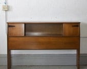 Mid Century Modern Bassett Furniture Full Size Headboard & Footboard with Shelf and Storage - 50s 60s - Mad Men