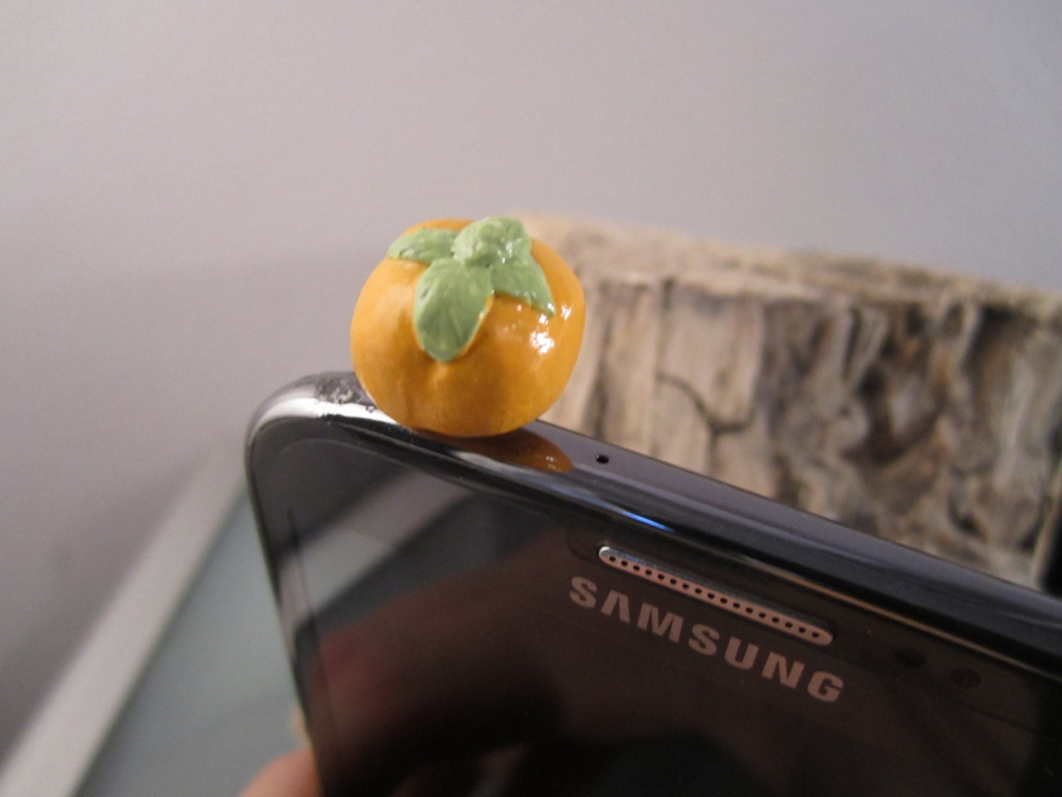 Japanese Persimmon Fruit Dust Plug Cell Phone Charm