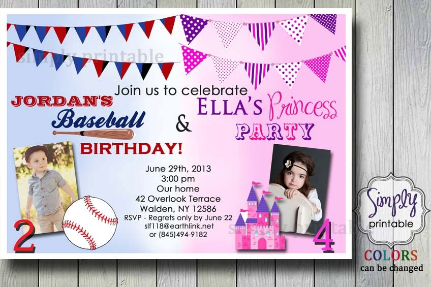 Joint Birthday Invite Princess Baseball Il_170x135