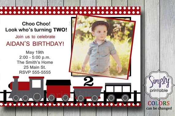 Red Train Invitation for Birthday Il_570xn