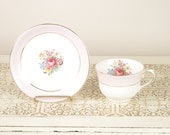 Vintage Royal Vale China Tea Cup and Saucer - Pink and White with Wildflowers