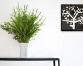 Mixed Media Art, Button Tree, Home Decor,  3D art, Black, Silver, White White, Vintage Buttons  in Framed Shadow Box