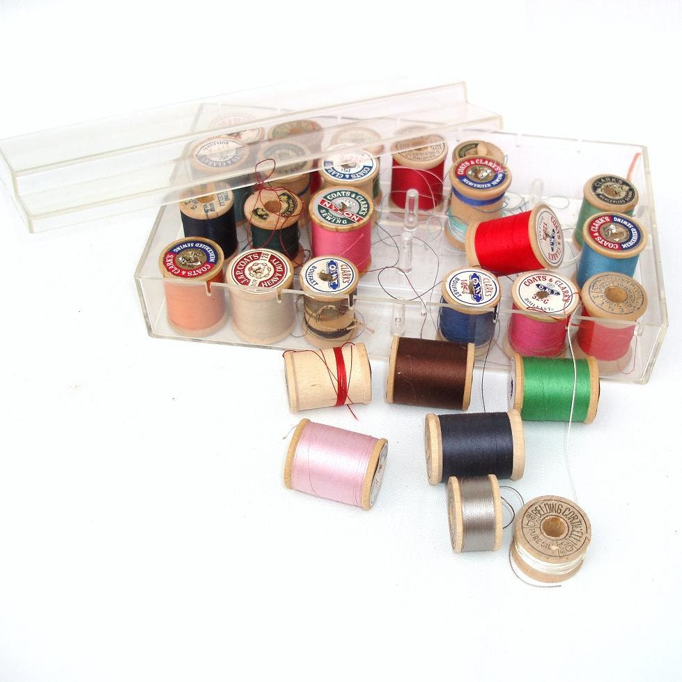 Wooden Spools Thread Caddy Wood Spool Thread Sewing Thread Orange Pink Red Blue Teal