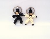 Vintage Keychains, Black White Art / Key Chains, Small Plastic Figures, Metal Rings / Handmade