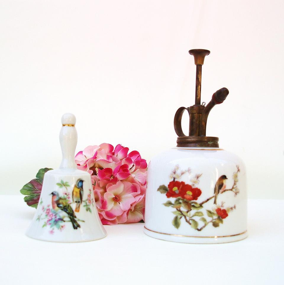 Vintage, Plant Mister, Bird Decor, Plant Sprayer, Porcelain Bell, Indoor Gardening, Red / Yellow / Blue / Pink / Green