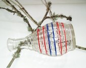 Striped Glass Mid Century Vase Bedside Water Carafe Wine Server Blocked Optic Red Blue