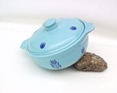 Cronin Blue Tulip Covered Baking Dish Turquoise Casserole Dish Retro Kitchen