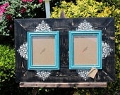 Double 8x10 Distressed Picture Frame, Black / Linen / Desert Turquoise