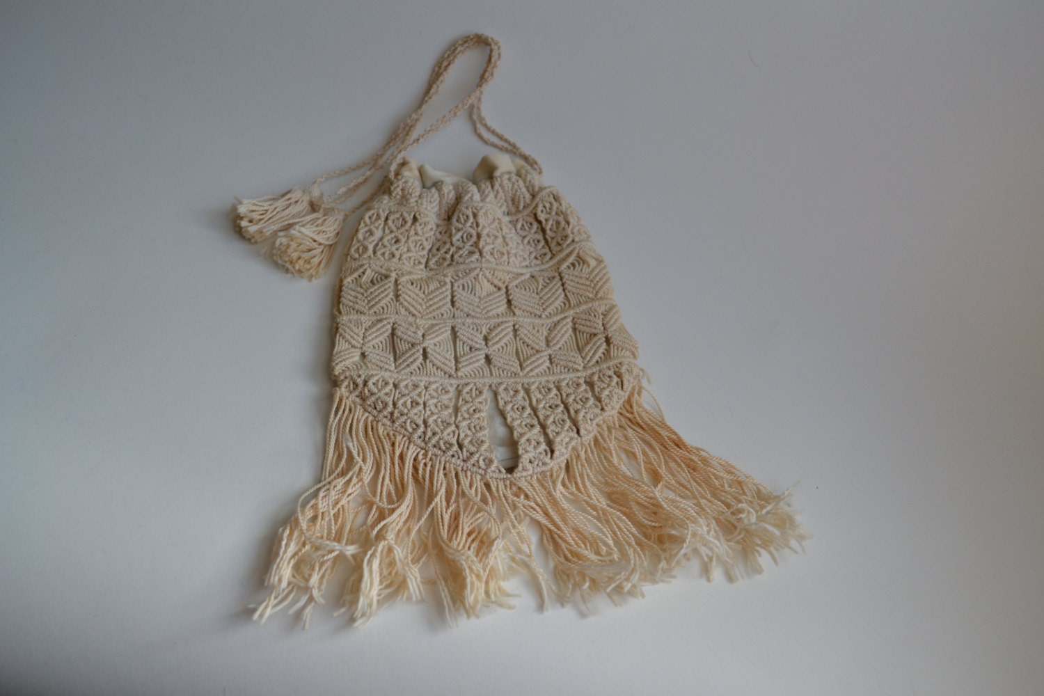 Vintage 1910s Crocheted Purse Handmade Drawstring Antique Bridal Fashions
