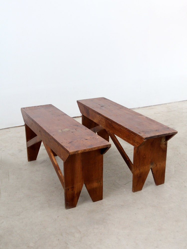 Vintage Wood Benches / Pair Rustic Benches
