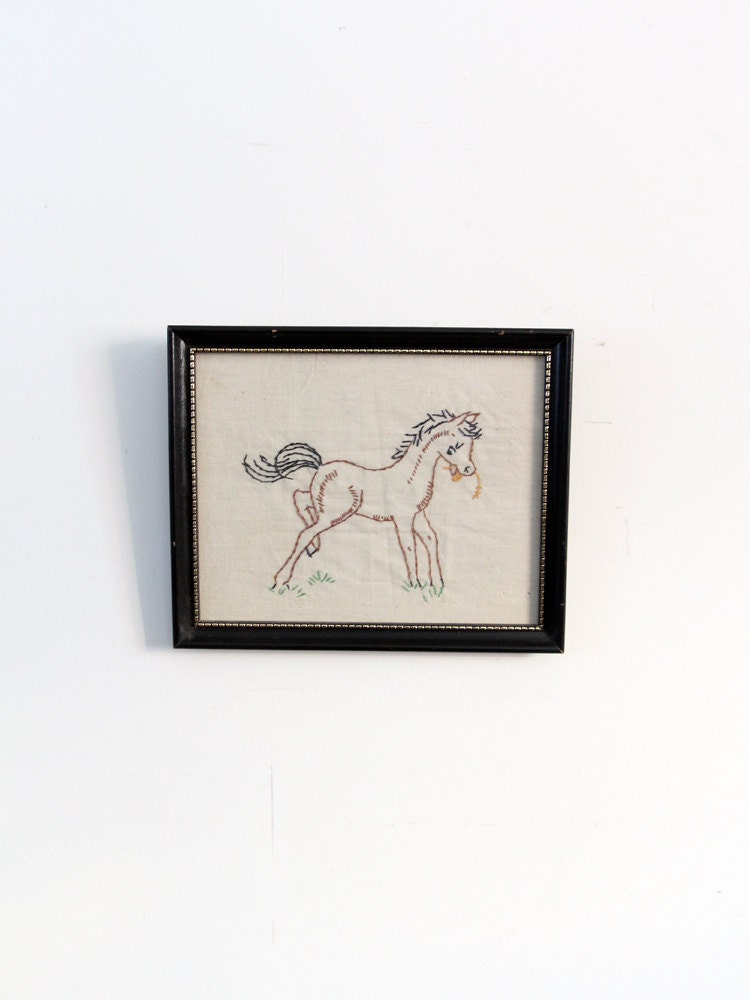Vintage Embroidered Horse in Frame