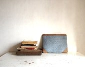 Oversized Clutch for Ipad and Office.  Pale Blue Grey Handweave. Taupe Grey Leather. Made to Order.  Various Colours Available