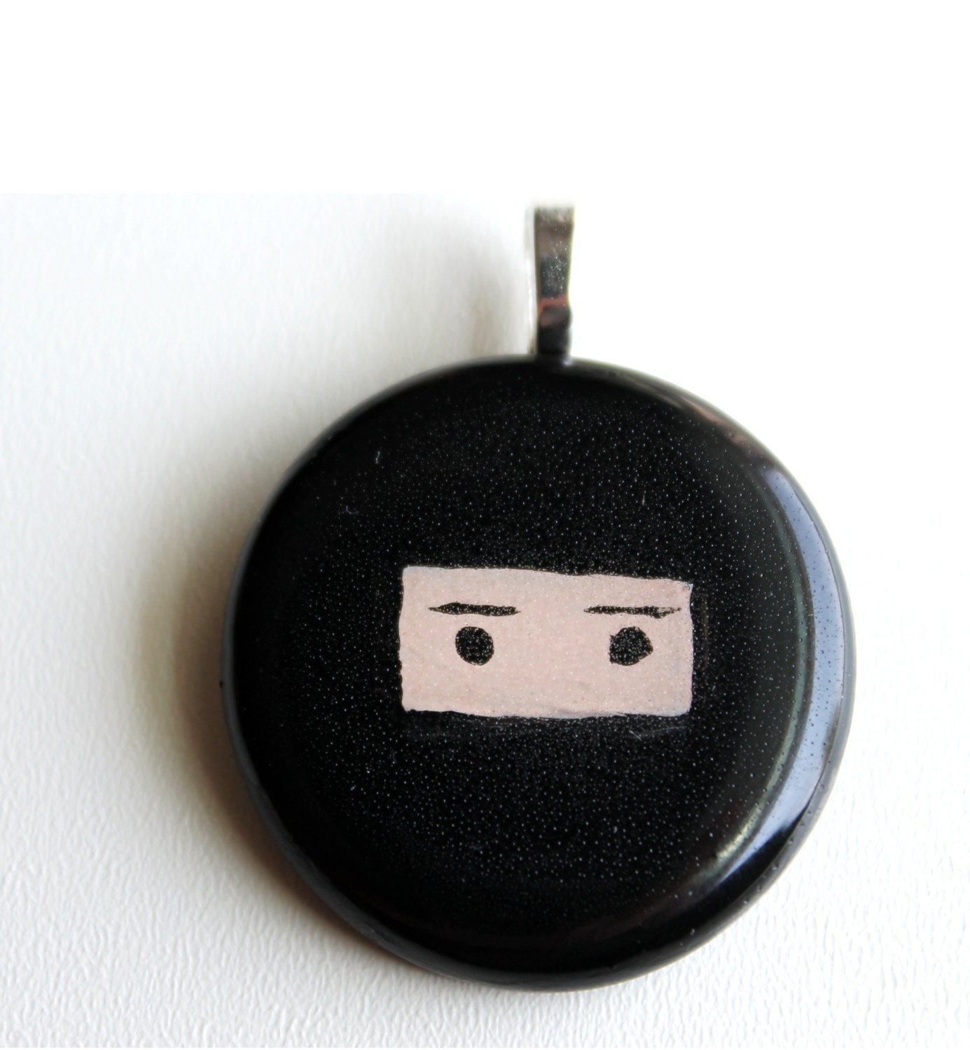 Black Ninja Glass Round Pendant Charm