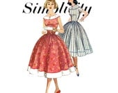 1950s Dress Pattern Simplicity 1963 Misses Full Skirt Summer Day or Evening Party Dress Womens Vintage Sewing Pattern Bust 32 UNCUT