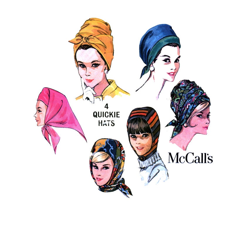 1960s Hats Pattern McCalls 8009 Misses Wrap Turban Pleated Hood Helmet Scarf Babooshka Millinery Womens Vintage Sewing Pattern