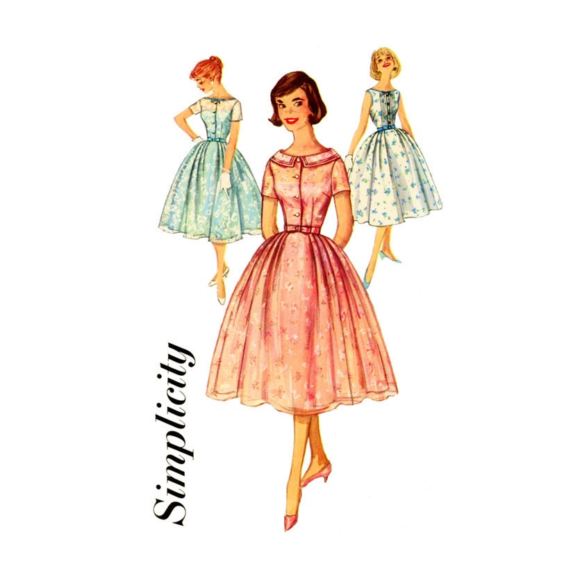 1950s Shirtwaist Evening Dress Pattern Simplicity 2497 Bust 32 Womens Vintage Sewing Pattern Full Skirt Day or Evening Dress