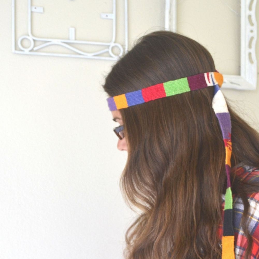 Woven Rainbow Hat Band. Vintage 60s Hippie Headband. Multicolor Belt