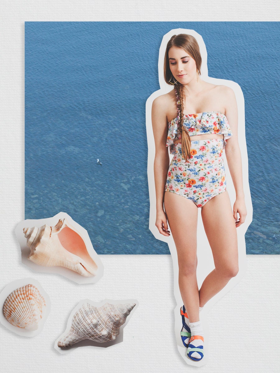 Floral High Waisted bikini swimsuit