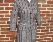 SALE Vintage 50s 60s Mad Men / Black and  Brown / Wool Suit / Tweed / Stripes / Banff / Two Piece / Jackie O / 60s Suit