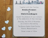 Plantable Seed Paper Wedding Invitation Suite, Boston Skyline Sketch Design - Set of 25