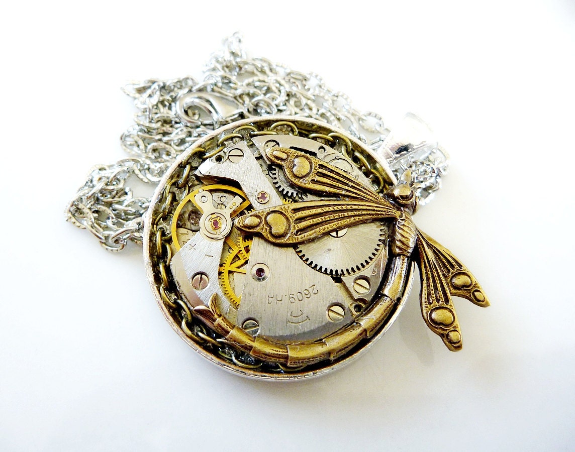 Steampunk Necklace - Art Deco Dragonfly meets a Timeless Relic