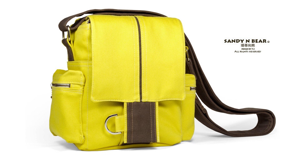 Design Messenger Camera Bag - Lemon yellow ( Handmade / Cotton )