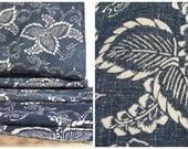 Antique Indigo. Japanese Katazome Cotton. Aizome. Floral Leaf Stencil Design (Ref: 286)