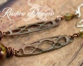 Braided metal with Tensha bead earrings--Sterling silver earwires
