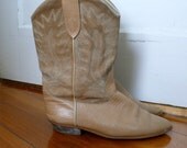 Vintage 70s Snakeskin Suede Boots, Tan Leather Cowboy Boots, Womens Boots 9
