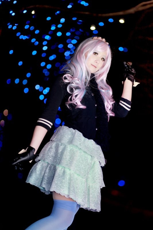 Mint ice Sweet Lolita Lace frilled rara skirt. One of a kind