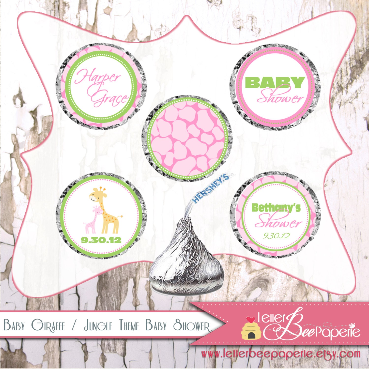 Baby Giraffe / Jungle Theme Hershey's Kiss Labels for Baby Shower - Customize Your Colors for Boy, Girl, Gender Neutral - Printable File Il_570xn