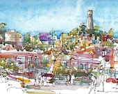San Francisco Coit Tower, print of a watercolor sketch, 8x10 inches