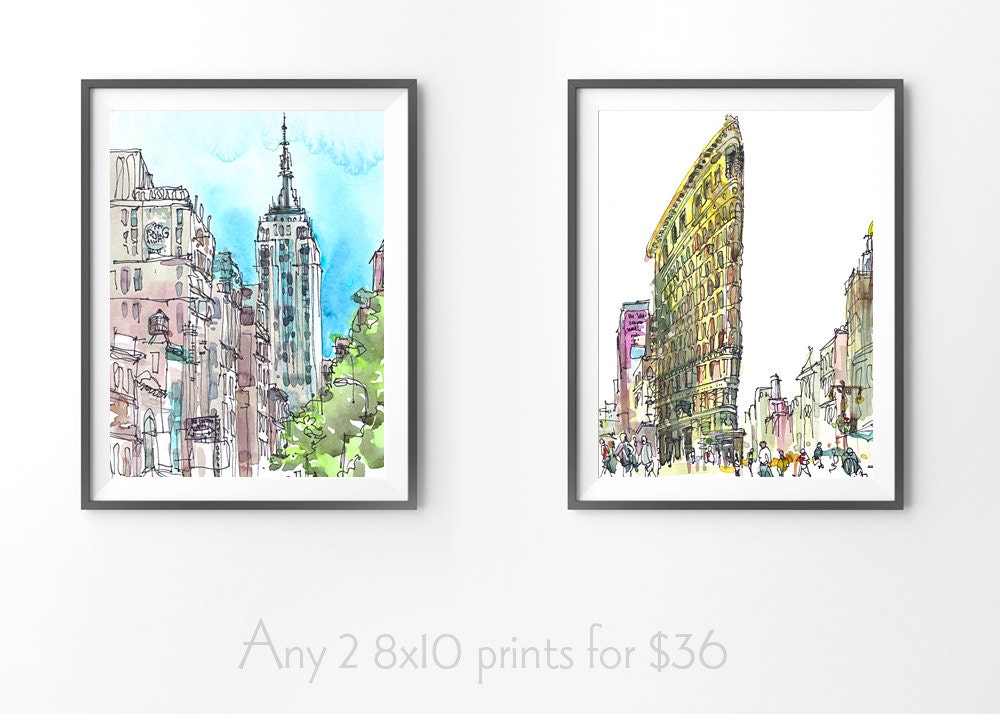 Any 2 8x10 sized prints for 36 dollars. Archival prints of original watercolor sketches
