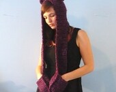 Teddy Bear Scarf with Paws Hooded Animal Scarf in Berry